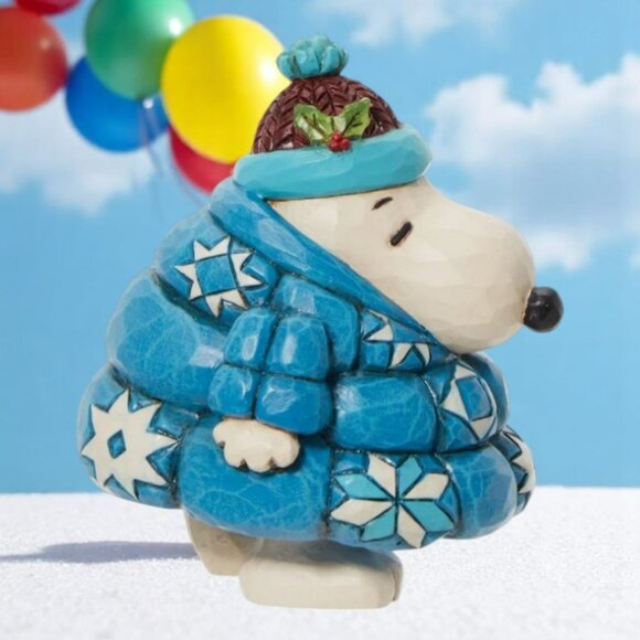 Jim Shore Peanuts Snoopy In Puffer Jacket Miniature Blue Color Figure - Picture 2 of 2
